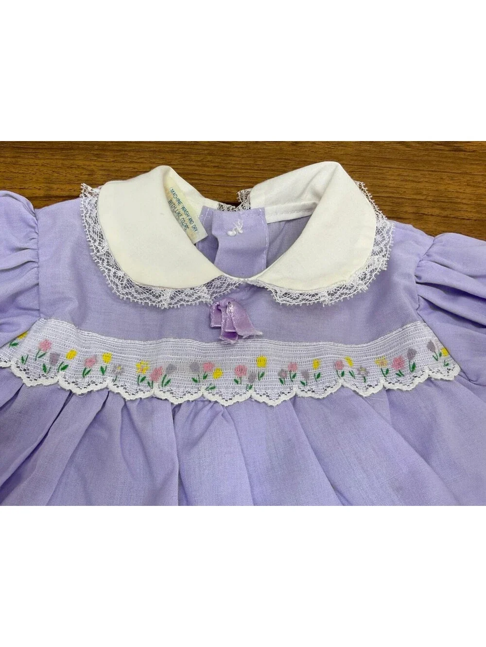 Catton Candy Vintage Lavender Baby Dress with Floral Trim and Peter Pan Collar